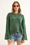 Mini Pom-Pom Openwork Cotton Knit Blouse