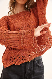 Mini Pom-Pom Openwork Cotton Knit Blouse