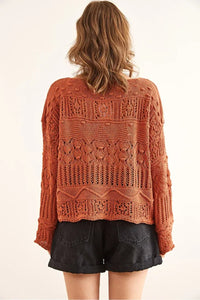 Mini Pom-Pom Openwork Cotton Knit Blouse