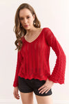 Spanish Sleeve Geometric-Detail Cotton Knit Blouse