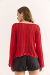 Spanish Sleeve Geometric-Detail Cotton Knit Blouse