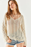 Spanish Sleeve Geometric-Detail Cotton Knit Blouse