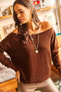 Boat Neck Loose Knit Sweater