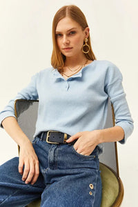 Buttoned Fleece-Lined Loose Sweater