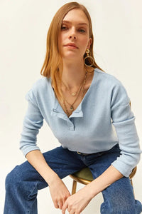 Buttoned Fleece-Lined Loose Sweater