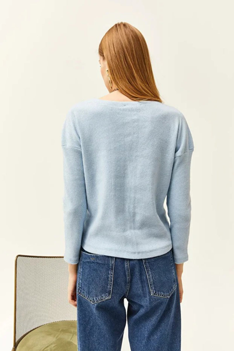 Buttoned Fleece-Lined Loose Sweater