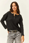 Buttoned Fleece-Lined Loose Sweater