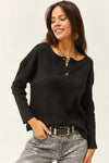 Buttoned Fleece-Lined Loose Sweater