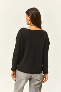 Buttoned Fleece-Lined Loose Sweater
