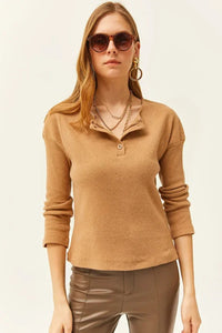 Buttoned Fleece-Lined Loose Sweater