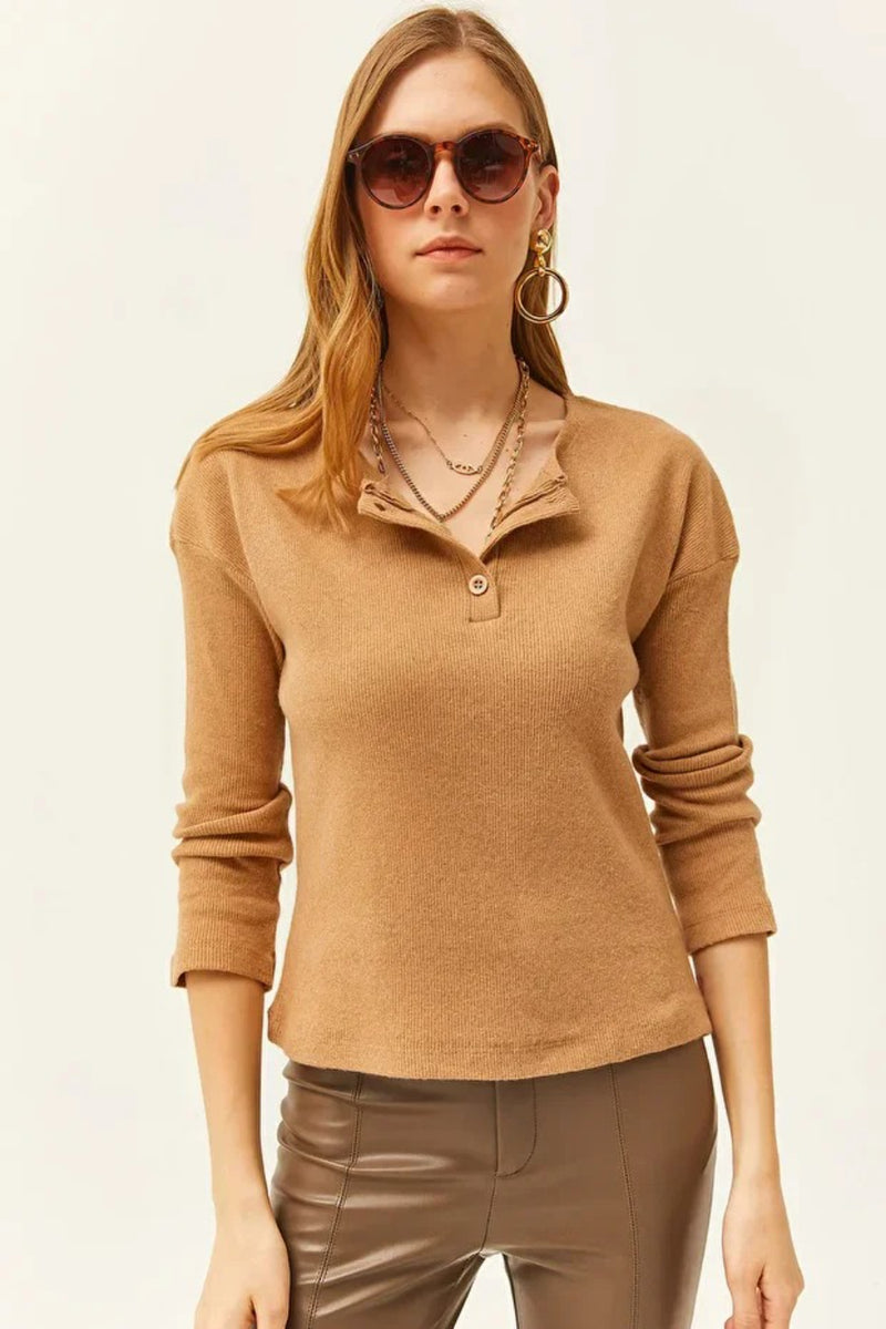 Buttoned Fleece-Lined Loose Sweater