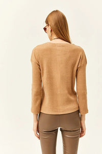 Buttoned Fleece-Lined Loose Sweater