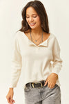 Buttoned Fleece-Lined Loose Sweater