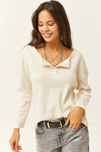 Buttoned Fleece-Lined Loose Sweater