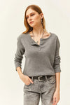 Buttoned Fleece-Lined Loose Sweater