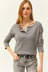 Buttoned Fleece-Lined Loose Sweater