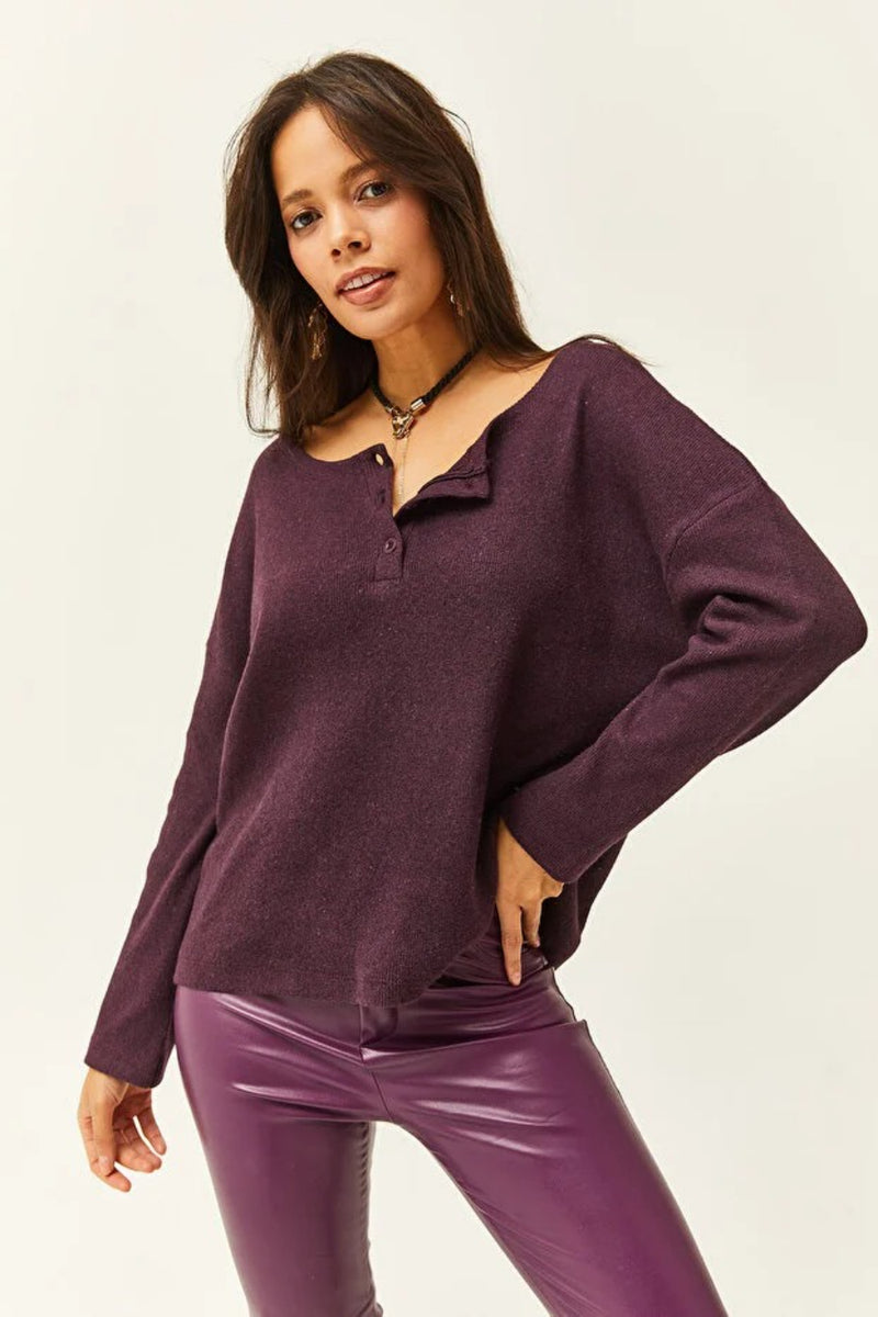 Buttoned Fleece-Lined Loose Sweater