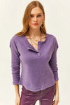 Buttoned Fleece-Lined Loose Sweater