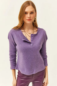 Buttoned Fleece-Lined Loose Sweater