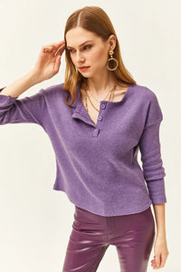 Buttoned Fleece-Lined Loose Sweater