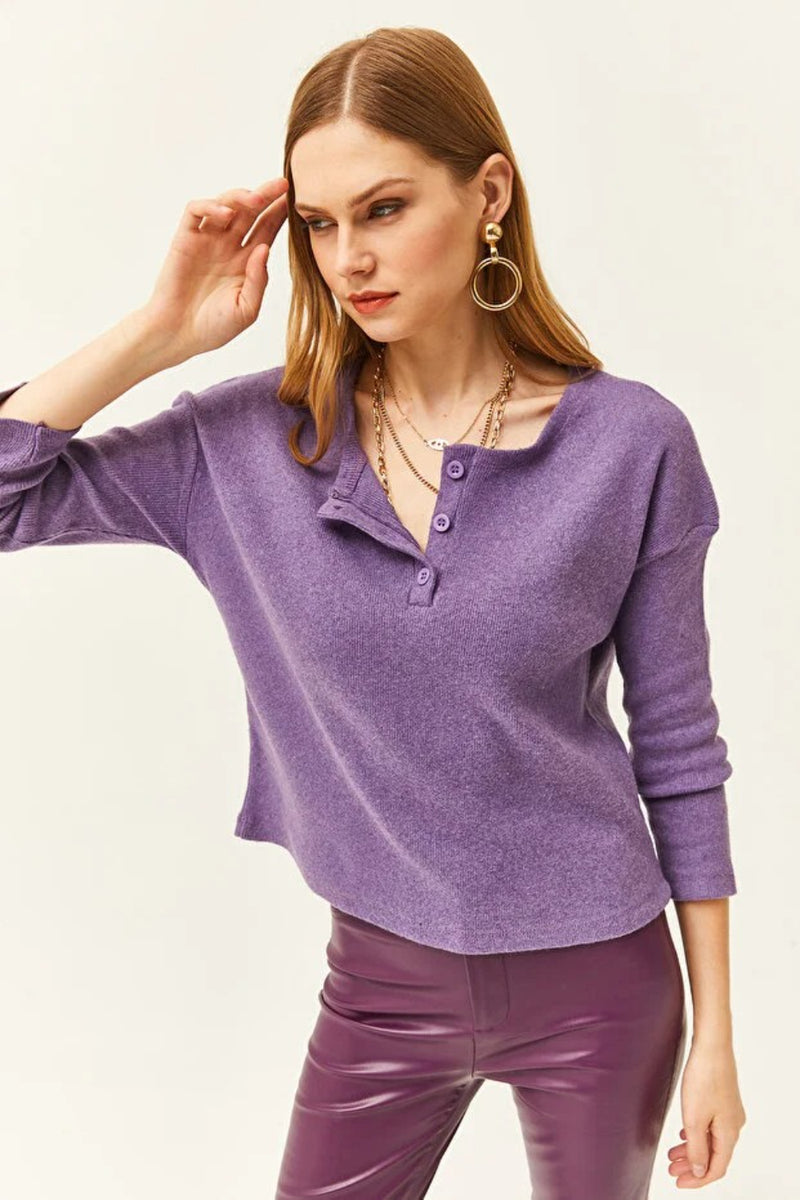 Buttoned Fleece-Lined Loose Sweater
