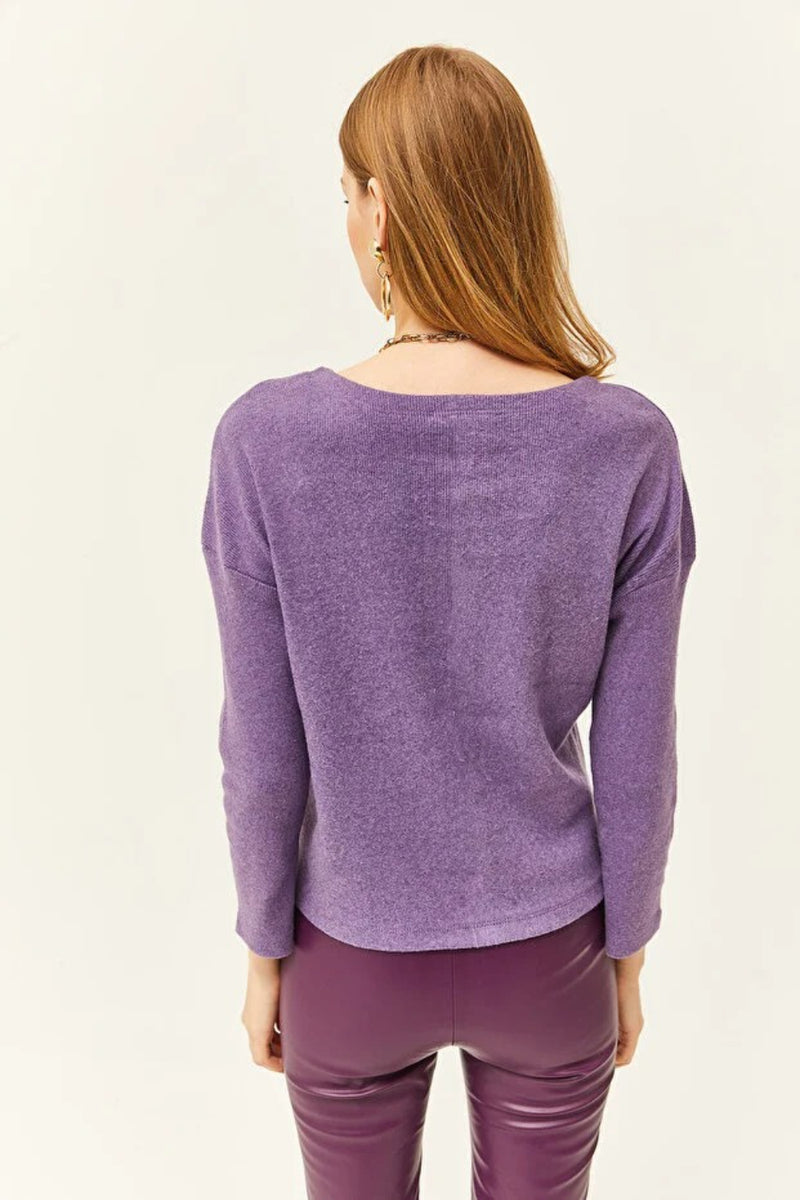 Buttoned Fleece-Lined Loose Sweater