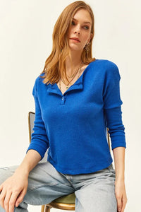 Buttoned Fleece-Lined Loose Sweater