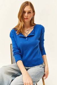 Buttoned Fleece-Lined Loose Sweater