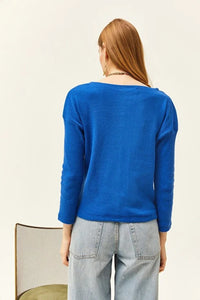 Buttoned Fleece-Lined Loose Sweater