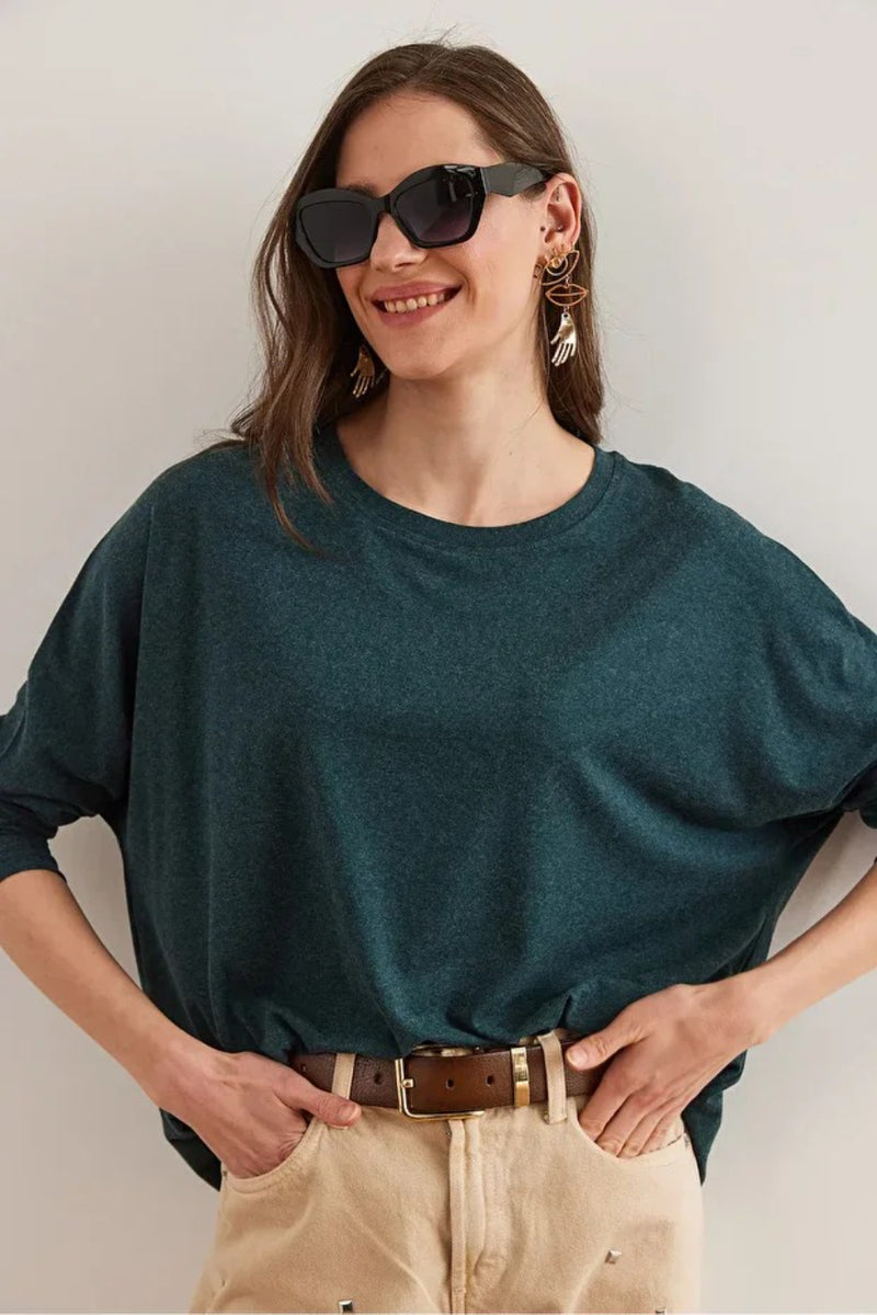 Crew Neck Batwing Wool Sweater