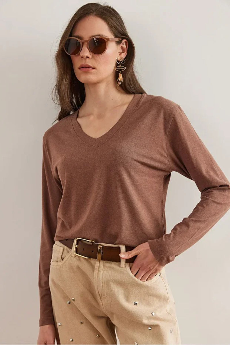 V-Neck Wool-Viscose Draped Sweater