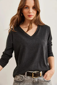 V-Neck Wool-Viscose Draped Sweater