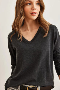V-Neck Wool-Viscose Draped Sweater