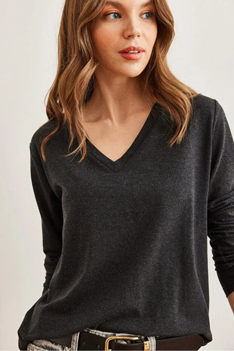 V-Neck Wool-Viscose Draped Sweater