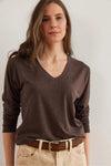 V-Neck Wool-Viscose Draped Sweater
