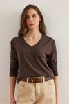 V-Neck Wool-Viscose Draped Sweater