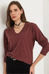 V-Neck Wool-Viscose Draped Sweater