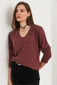V-Neck Wool-Viscose Draped Sweater