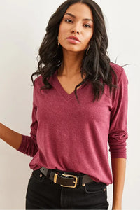 V-Neck Wool-Viscose Draped Sweater