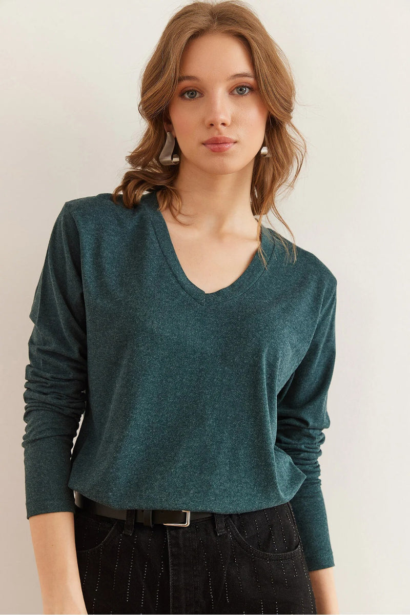 V-Neck Wool-Viscose Draped Sweater