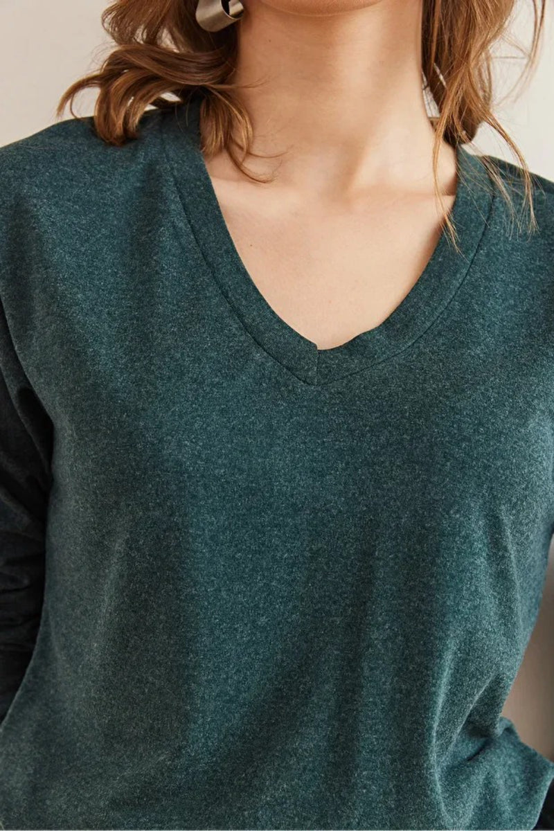 V-Neck Wool-Viscose Draped Sweater