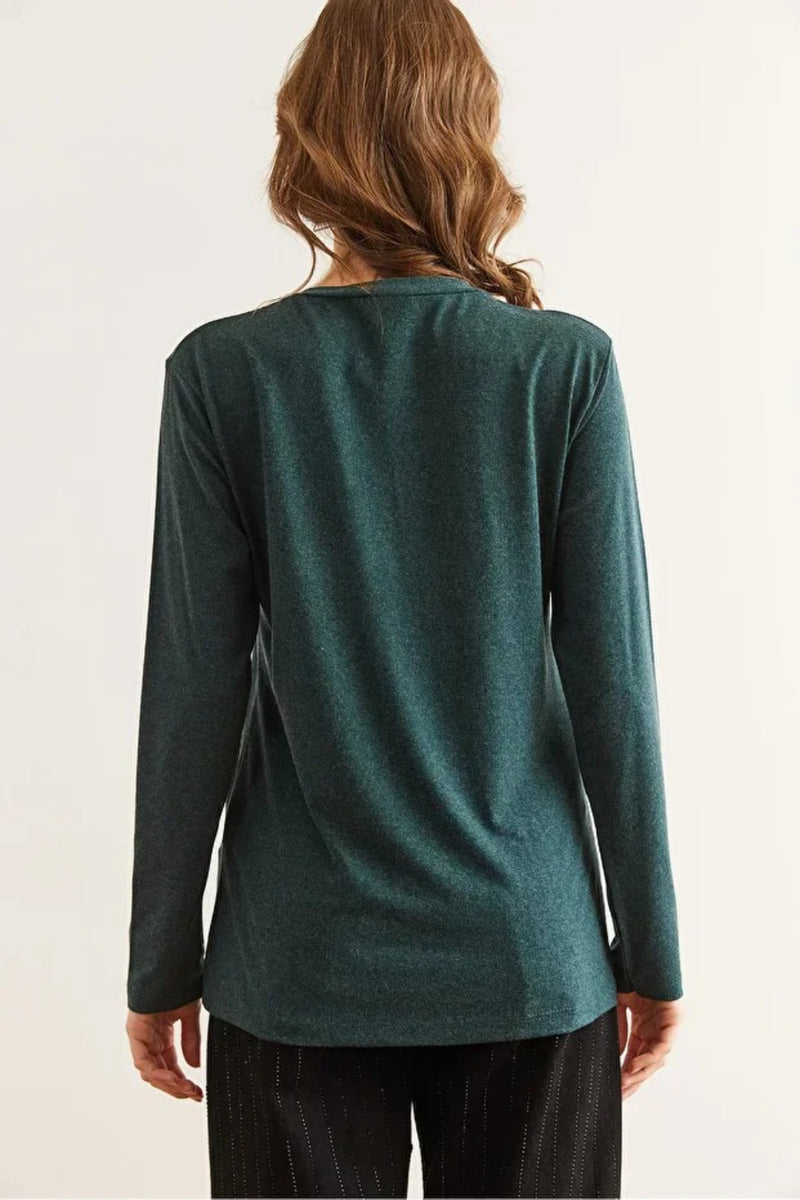 V-Neck Wool-Viscose Draped Sweater