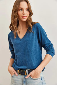 V-Neck Wool-Viscose Draped Sweater