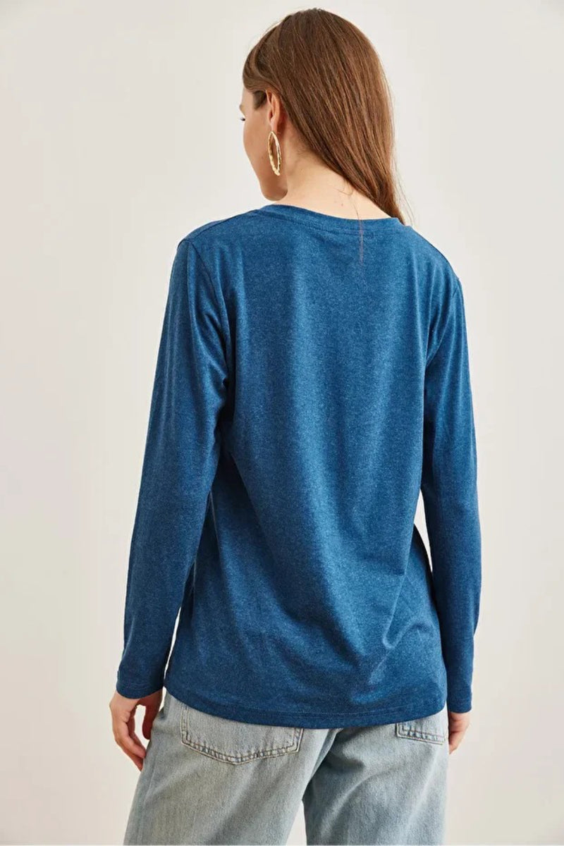 V-Neck Wool-Viscose Draped Sweater