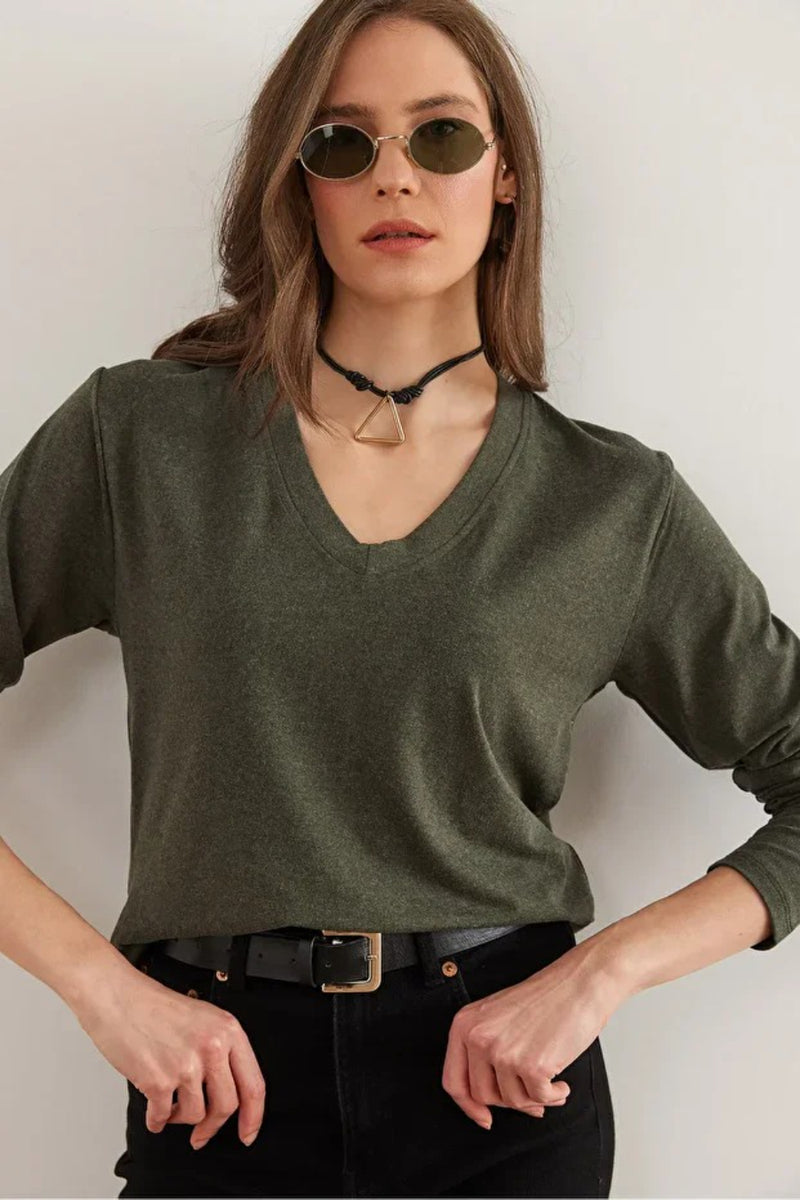 V-Neck Wool-Viscose Draped Sweater