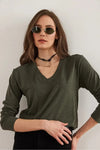 V-Neck Wool-Viscose Draped Sweater