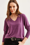 V-Neck Wool-Viscose Draped Sweater