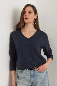 V-Neck Wool-Viscose Draped Sweater