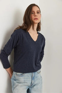 V-Neck Wool-Viscose Draped Sweater