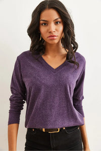 V-Neck Wool-Viscose Draped Sweater